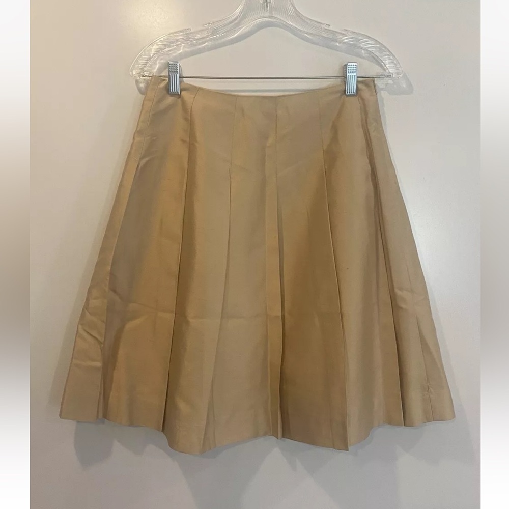 Banana Republic Gold Silk Pleated Skater Skirt Lined Womens Size 0‎ (446)